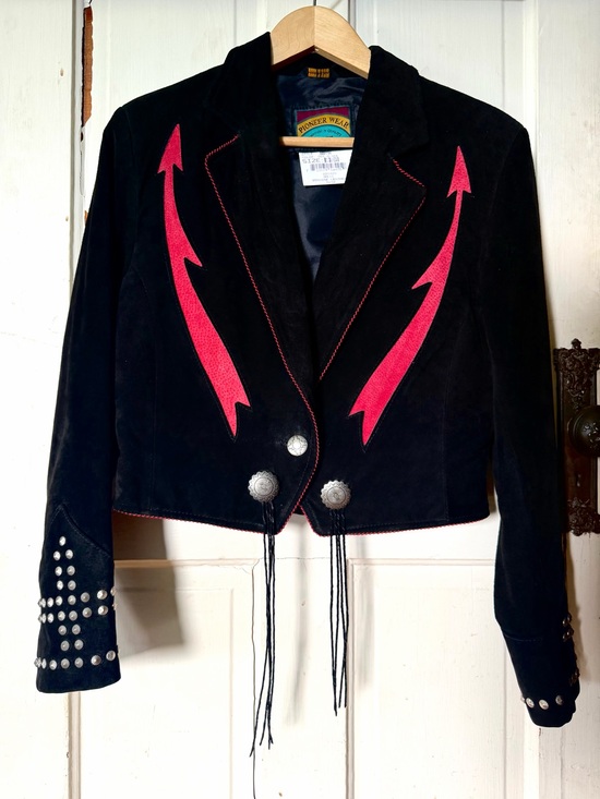 PIONEER Jackets & Blazers - Vintage Pioneer Wear USA Black Suede Western Jacket Red Arrow Concho Studded M